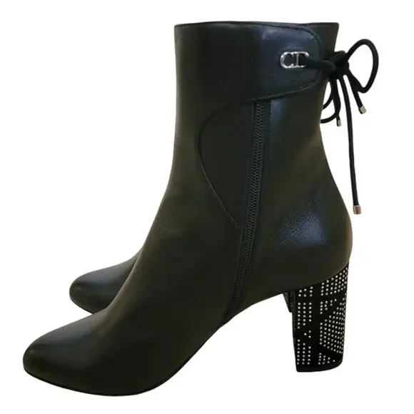 Dior Stellar Black Leather Studded CD Ankle Boots Block Heel MD0516 39.5 9.5 - Picture 3 of 12